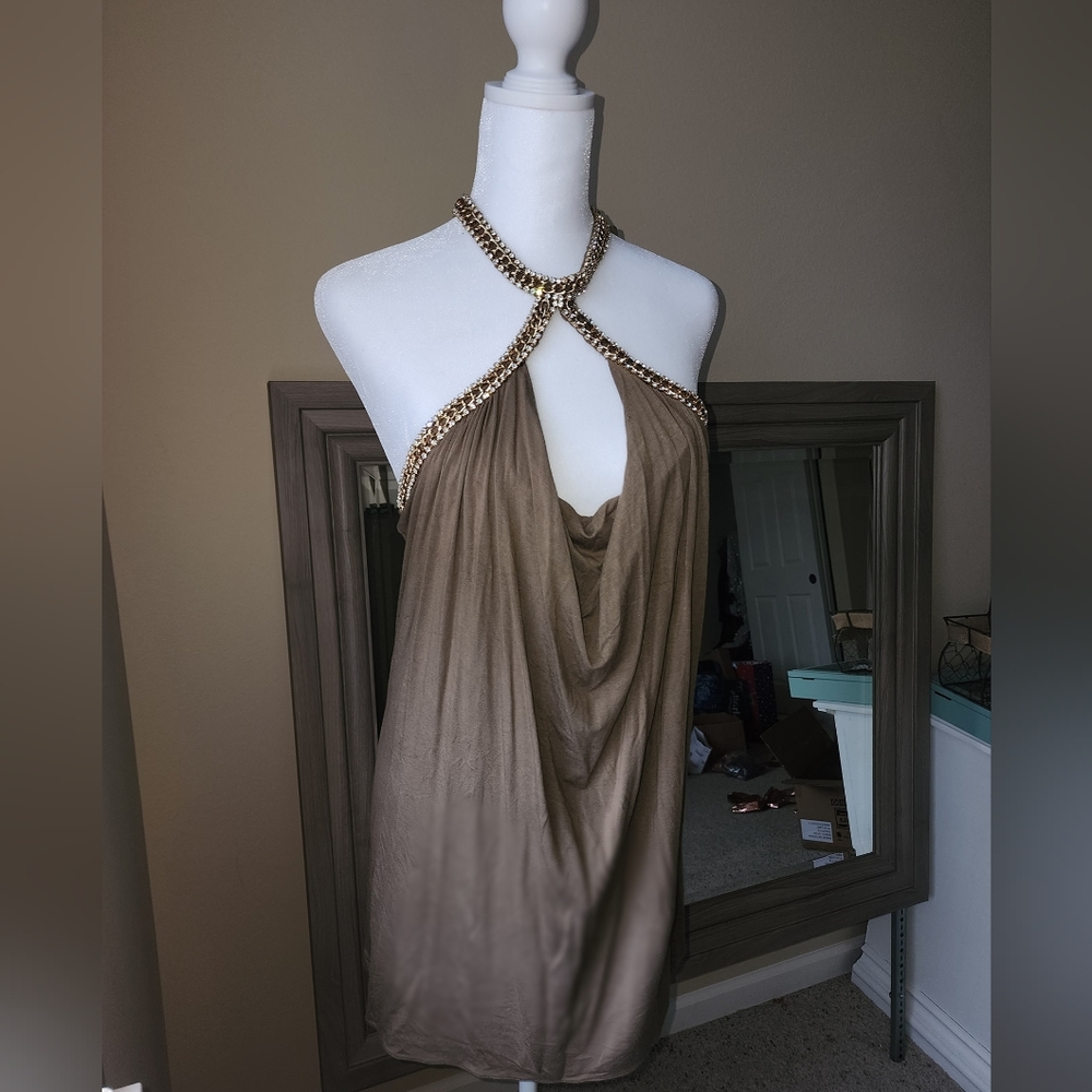 SKY mini dress size M sexy olive Clubbing party crystal chain embellishment y2k